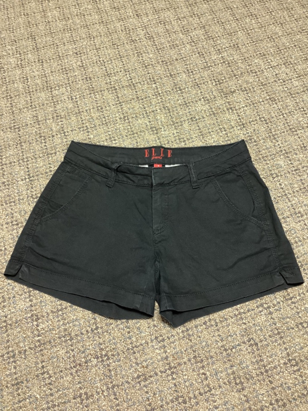 ELLE Paris Black Cotton Blend Women's Twill Shorts Size 2